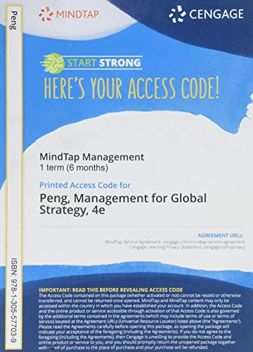 Imagen de archivo de MindTap Management, 1 term (6 months) Printed Access Card for Peng's Global Strategy, 4th a la venta por Bulrushed Books
