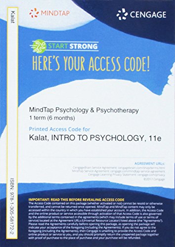 Stock image for MindTap Psychology, 1 term (6 months) Printed Access Card for Kalat's Introduction to Psychology, 11th for sale by BooksRun