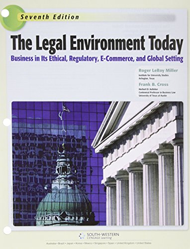 Imagen de archivo de The Legal Environment Today (Miller Business Law Today Family) a la venta por SecondSale