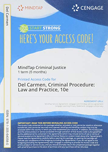 Stock image for MindTap Criminal Justice, 1 term (6 months) Printed Access Card for Del Carmen/Hemmens' Criminal Procedure: Law and Practice, 10th for sale by Bulrushed Books