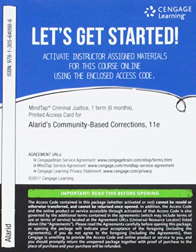 Stock image for MindTap Criminal Justice, 1 term (6 months) Printed Access Card for Alarids Community Based Corrections, 11th (MindTap Course List) for sale by Reuseabook