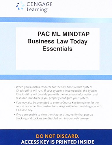 Stock image for LMS Integrated for MindTap Business Law, 1 term (6 months) Printed Access Card for Miller's Cengage Advantage Books: Business Law Today, The Essentials: Text and Summarized Cases, 11th for sale by SecondSale