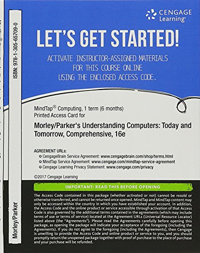 Beispielbild fr MindTap Computing, 1 term (6 months) Printed Access Card for Morley/Parker's Understanding Computers: Today and Tomorrow, Comprehensive, 16th zum Verkauf von BooksRun