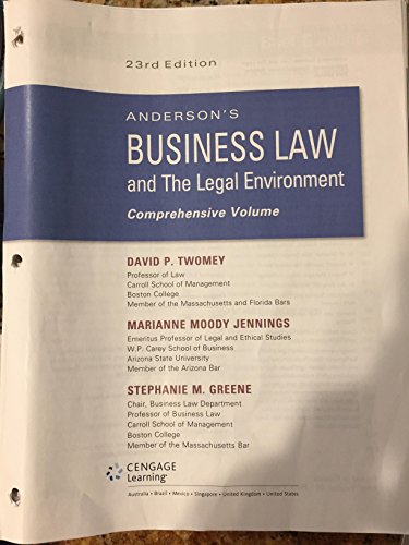 Stock image for Anderson's Business Law and the Legal Environment, Comprehensive Volume, Loose-Leaf Version for sale by HPB-Red