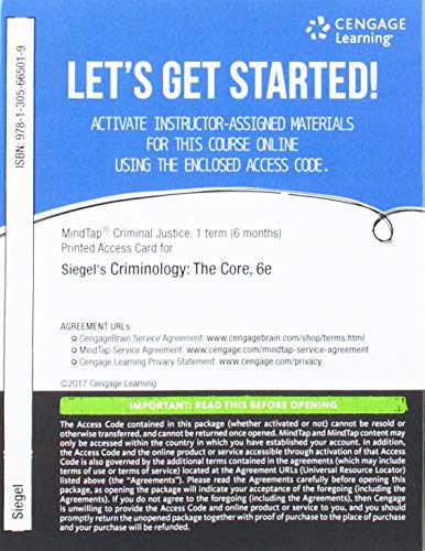 Imagen de archivo de MindTap Criminal Justice 1 term (6mo) access card for Siegel's Criminology: The Core, 6e a la venta por BookHolders