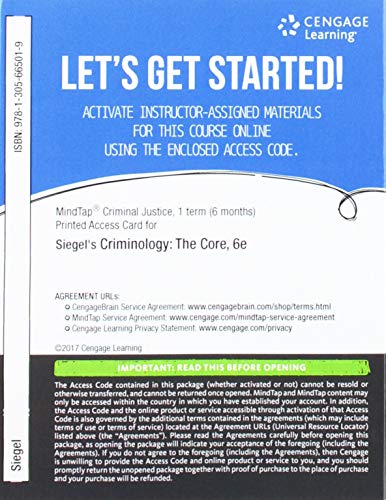 Stock image for MindTap Criminal Justice 1 term (6mo) access card for Siegel's Criminology: The Core, 6e for sale by BookHolders