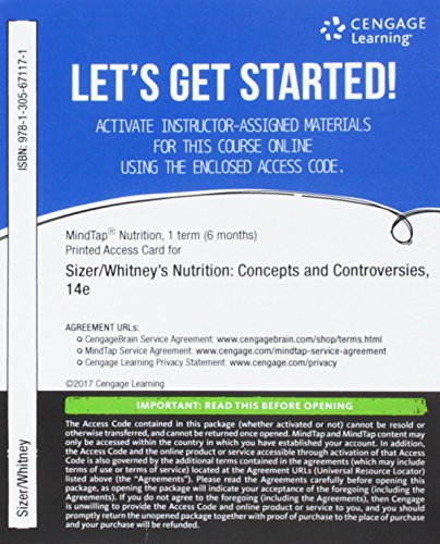 Stock image for MindTap Nutrition, 1 term (6 months) Printed Access Card for Sizer/Whitney's Nutrition: Concepts and Controversies, 14th for sale by BooksRun