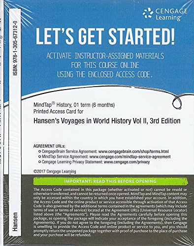 Imagen de archivo de MindTap History, 1 term (6 months) Printed Access Card for Hansen/Curtis' Voyages in World History, Volume 2, 3rd a la venta por BooksRun