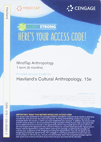 Stock image for MindTap Anthropology, 1 term (6 months) Printed Access Card for Haviland/Prins/McBride/Walrath's Cultural Anthropology: The Human Challenge, 15th Edition for sale by Palexbooks