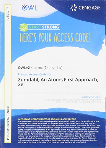 Stock image for OWLv2 with Student Solutions Manual, 4 terms (24 months) Printed Access Card for Zumdahl/Zumdahl's Chemistry: An Atoms First Approach, 2nd for sale by HPB-Red