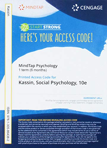 Imagen de archivo de MindTap Psychology, 1 term (6 months) Printed Access Card for Kassin/Fein/Markus' Social Psychology, 10th a la venta por HPB-Red