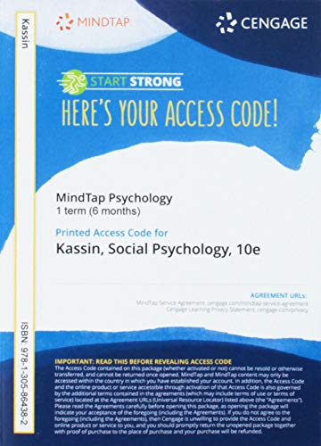 Stock image for MindTap Psychology, 1 term (6 months) Printed Access Card for Kassin/Fein/Markus' Social Psychology, 10th for sale by HPB-Red