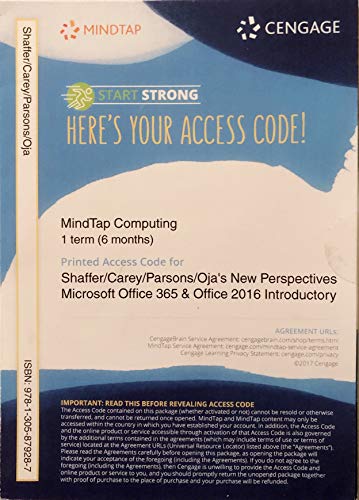 Stock image for MindTap Computing, 1 term (6 months) Printed Access Card for Carey/DesJardins/Oja/Parsons/Pinard/Romer/Ruffolo/Shaffer/Shellman/Vodnik's New . Office 365 & Office 2016: Introductory for sale by SecondSale