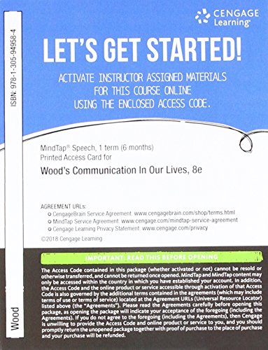 Beispielbild fr MindTap Communication, 1 term (6 months) Printed Access Card for Wood's Communication in Our Lives, 8th zum Verkauf von BooksRun