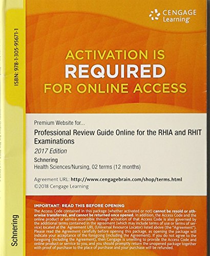 Beispielbild fr Schnering's Professional Review Guide Online for the RHIA and RHIT Examinations, 2017, 2 terms (12 months) Printed Access Card zum Verkauf von SecondSale