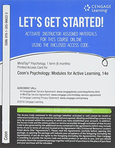 Beispielbild fr MindTap Psychology, 1 term (6 months) Printed Access Card for Coon/Mitterer/Martini's Psychology: Modules for Active Learning, 14th zum Verkauf von Bulrushed Books