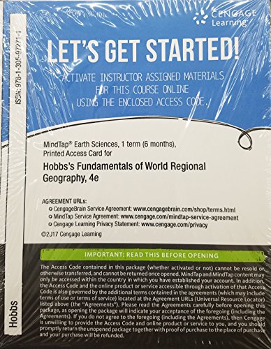 Beispielbild fr MindTap Earth Sciences, 1 term (6 months) Printed Access Card for Hobbs' Fundamentals of World Regional Geography, 4th zum Verkauf von BooksRun
