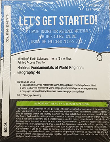 Imagen de archivo de MindTap Earth Sciences, 1 term (6 months) Printed Access Card for Hobbs' Fundamentals of World Regional Geography, 4th a la venta por BooksRun