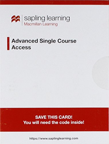 Imagen de archivo de Sapling Advanced Homework for Inorganic Chemistry (Single-Term Access) a la venta por Textbooks_Source