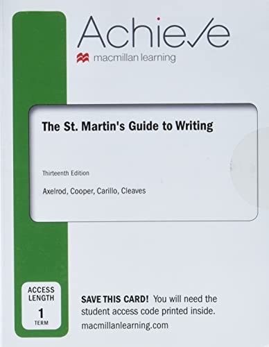 Stock image for Achieve for The St. Martin's Guide to Writing (1-Term Access) for sale by A Team Books