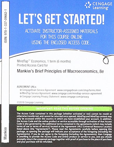 Stock image for MindTap Economics, 1 term (6 months) Printed Access Card for Mankiw's Brief Principles of Macroeconomics, 8th for sale by SecondSale