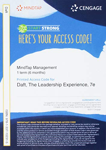Stock image for MindTap Management, 1 term (6 months) Printed Access Card for Daft's The Leadership Experience, 7th for sale by Textbooks_Source