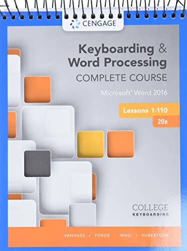 Beispielbild fr Keyboarding and Word Processing Complete Course Lessons 1-110: Microsoft Word 2016 zum Verkauf von Textbooks_Source