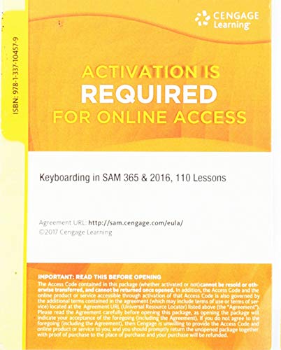 Beispielbild fr Keyboarding in SAM 365 & 2016 110 Lessons with Word Processing, Printed Access Card zum Verkauf von Textbooks_Source