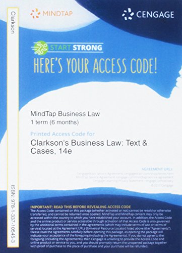 Stock image for MindTap Business Law, 1 term (6 months) Printed Access Card for Clarkson/Miller/Cross' Business Law: Text and Cases for sale by SecondSale