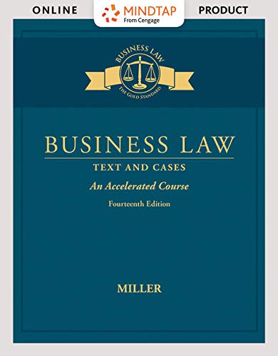 9781337105590: MindTap Business Law, 1 term (6 months) Printed Access Card for Miller's Business Law: Text & Cases - An Accelerated Course, 14th (MindTap Course List)