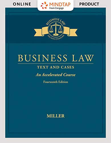 Stock image for MindTap Business Law, 1 term (6 months) Printed Access Card for Miller's Business Law: Text & Cases - An Accelerated Course, 14th for sale by BooksRun