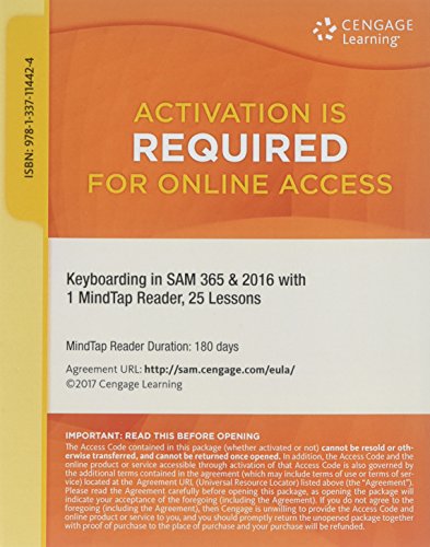 Beispielbild fr Keyboarding in SAM 365 & 2016 with MindTap Reader, 25 Lessons, 1 term (6 months), Printed Access Card zum Verkauf von BooksRun