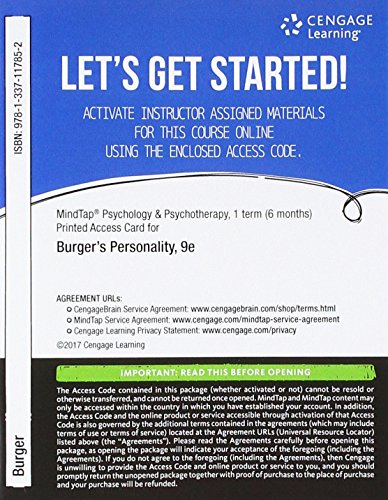 Imagen de archivo de MindTap Psychology, 1 term (6 months) Printed Access Card for Burger's Personality, 9th a la venta por SecondSale