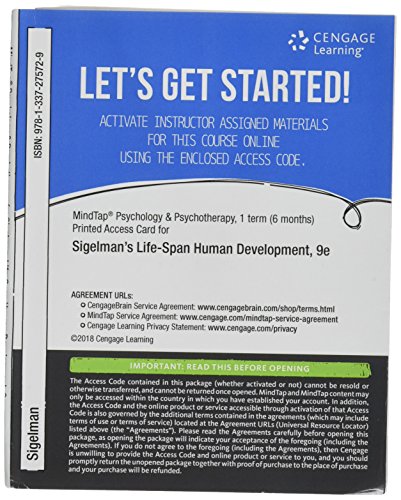 Imagen de archivo de MindTap Psychology, 1 term (6 months) Printed Access Card for Sigelman/Rider's Life-Span Human Development a la venta por BooksRun