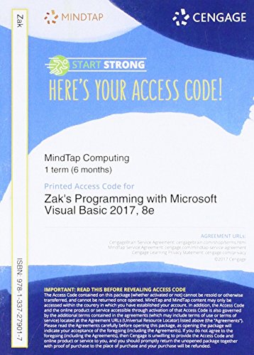 Image d'archives pour MindTap Programming, 1 term (6 months) Printed Access Card for Zak's Programming with Microsoft Visual Basic 2017, 8th mis en vente par BooksRun