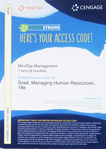 Beispielbild fr MindTap Management, 1 term Printed Access Card for Snell/Morris' Managing Human Resources, 18th zum Verkauf von BooksRun
