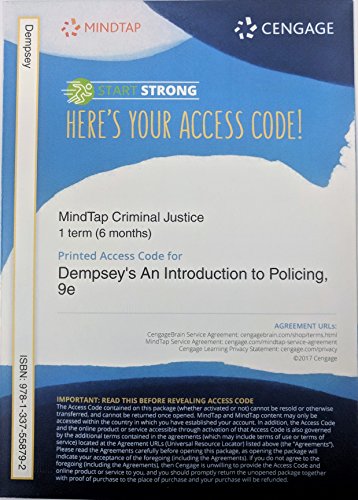 Imagen de archivo de MindTap Criminal Justice, 1 term (6 months) Printed Access Card for Dempsey/Forst/Carter's An Introduction to Policing a la venta por Bookseller909