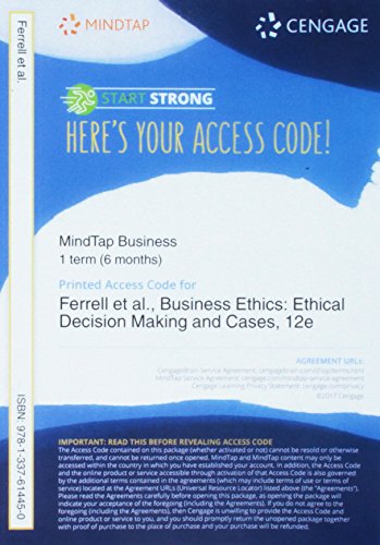 Imagen de archivo de MindTap Management, 1 term (6 months) Printed Access Card for Ferrell/Fraedrich/Ferrell's Business Ethics: Ethical Decision Making & Cases a la venta por Facetextbooks