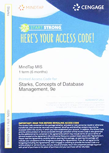 Stock image for MindTap Computing, 1 term (6 months) Printed Access Card for Starks/Pratt/Last's Concepts of Database Management, 9th for sale by Campus Bookstore