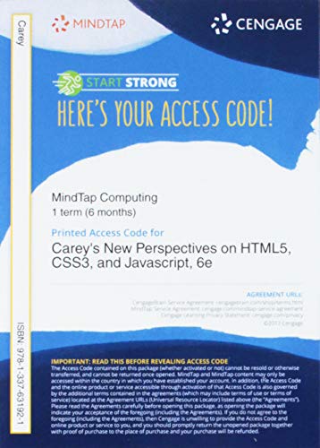 Stock image for MindTap Web Design, 1 term (6 months) Printed Access Card for Carey  s New Perspectives on HTML5, CSS3, and JavaScript, 6th Edition for sale by Campus Bookstore