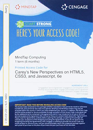9781337631921: MindTap Web Design, 1 term (6 months) Printed Access Card for Carey’s New Perspectives on HTML5, CSS3, and JavaScript, 6th Edition