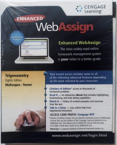 Stock image for WebAssign Printed Access Card for McKeague/Turner's Trigonometry, 8th Edition, Single-Term for sale by SecondSale