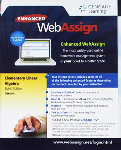 9781337652247: WebAssign Carte d'accs imprime pour l'algbre linaire lmentaire Larson's Elementary