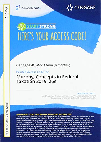 Stock image for CengageNOWv2, 1 term Printed Access Card for Murphy/Higgins' Concepts in Federal Taxation 2019, 26th for sale by Bulrushed Books