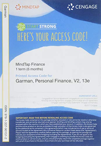 Imagen de archivo de MindTapV2.0 Finance, 1 term (6 months) Printed Access Card for Garman/Forgue's Personal Finance, 13th a la venta por BooksRun