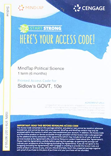 Stock image for MindTap Political Science, 1 term (6 months) Printed Access Card for Sidlow/Henschen's GOVT, 10th for sale by A Team Books