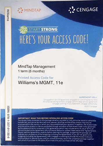 Beispielbild fr MindTap Management, 1 Term (6 Months) Printed Access Card for Williams' MGMT zum Verkauf von BooksRun