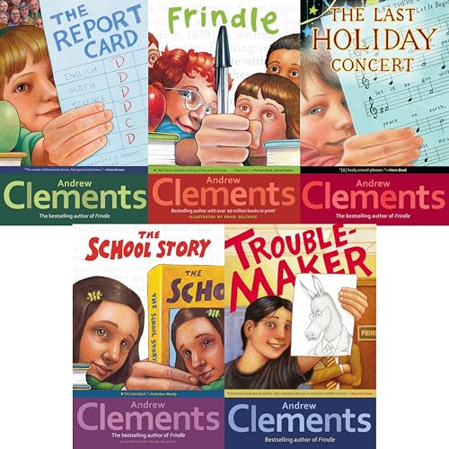 Stock image for Andrew Clements 5 (Five) Paperback Book Set Includes Troublemaker, the Report Card, Frindle, the School Story, the Last Holiday Concert for sale by Byrd Books