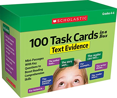 Beispielbild fr Scholastic Teaching Resources (Teaching Strategies) 100 Task Cards in a Box: Text Evidence: Mini-Passages with Key Questions to Boost Reading Comprehension Skills includes Box with 120 cards zum Verkauf von Books Unplugged