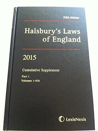 Imagen de archivo de Halsbury's Laws of England. Cumulative Supplement 2015, Pt. 1, Volumes 1-47A a la venta por Anybook.com